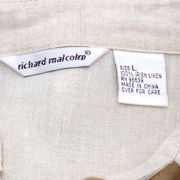 Richard Malcolm Shirt Womens Large Beige Boho Irish Linen Ruffle Trim Lace Top - Picture 7 of 13